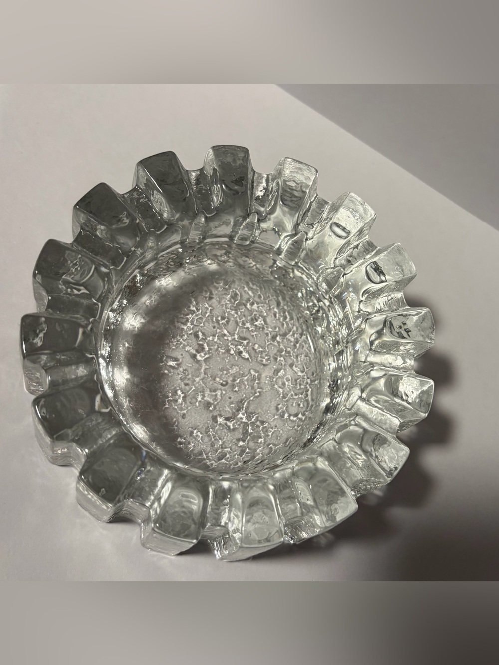 Pukeberg MCM Ice Glass Cog Wheel Candleholder Ashtray Brutalist Swedish Glows